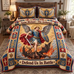 Defend US in Battle 3 Piece Quilted Bedding Set Gift For Christians