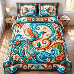 Sacred Bird 3 Piece Quilted Bedding Set Gift For Bird Lovers
