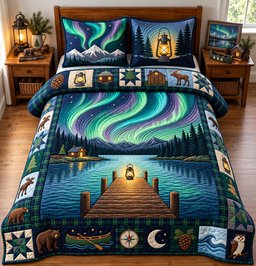 Aurora Lake 3 Piece Quilted Bedding Set Gift For Nature Lovers
