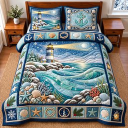 Winter Coast 3 Piece Quilted Bedding Set Gift For Beach Lovers
