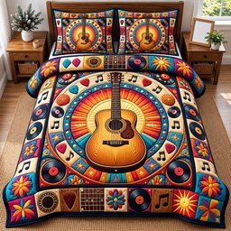 Guitar Lover 3 Piece Quilted Bedding Set Gift For Music Lovers
