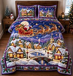 Moonlit Sleigh Ride 3 Piece Quilted Bedding Set Christmas Gift For Holiday Decor Lovers