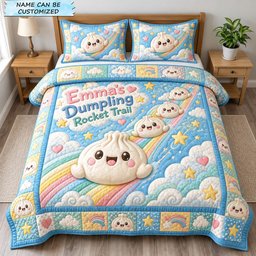 Dumpling Rainbow Adventure 3 Piece Quilted Bedding Set Gift For Home Decor Lovers