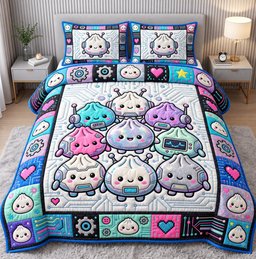 Dumpling Lover 3 Piece Quilted Bedding Set Gift For Home Decor Lovers