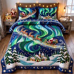 Northern Lights 3 Piece Quilted Bedding Set Christmas Gift For Holiday Decor Lovers