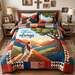 I Am with You Always 3 Piece Quilted Bedding Set Gift For Christians