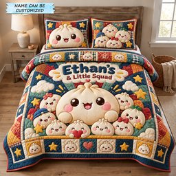 Dumpling Little Squad 3 Piece Quilted Bedding Set Gift For Home Decor Lovers