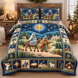 Journey to Bethlehem 3 Piece Quilted Bedding Set Gift For Christians