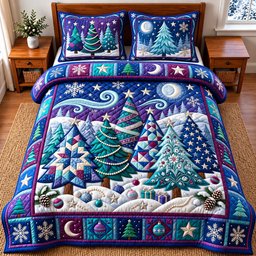 Winter Tree 3 Piece Quilted Bedding Set Christmas Gift For Holiday Decor Lovers