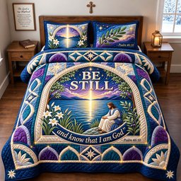 Be Still Christian 3 Piece Quilted Bedding Set Gift For Christians