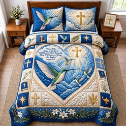 Hope in the Lord 3 Piece Quilted Bedding Set Gift For Bird Lovers