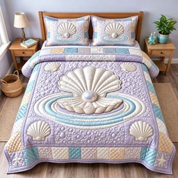 Pearl Seashell Beach 3 Piece Quilted Bedding Set Gift For Beach Lovers