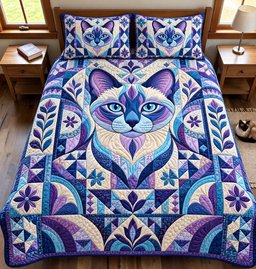 Mystic Cat 3 Piece Quilted Bedding Set Gift For Cat Lovers