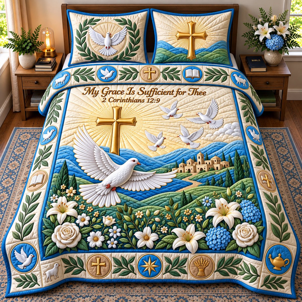 My Grace Hummingbird 3 Piece Quilted Bedding Set Gift For Bird Lovers