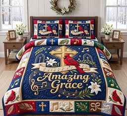 Christian Cardinal 3 Piece Quilted Bedding Set Gift For Bird Lovers