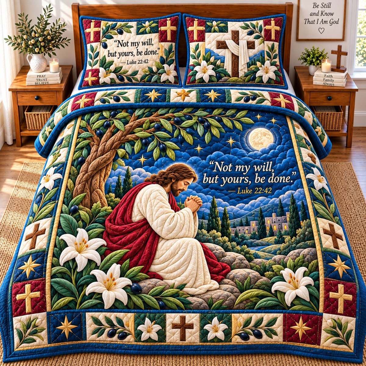 Christian Prayer 3 Piece Quilted Bedding Set Gift For Christians
