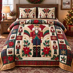 Nutcracker 3 Piece Quilted Bedding Set Christmas Gift For Holiday Decor Lovers