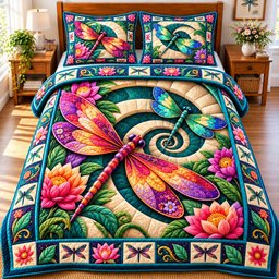 Dragonfly Summer Bliss 3 Piece Quilted Bedding Set Gift For Butterfly Lovers