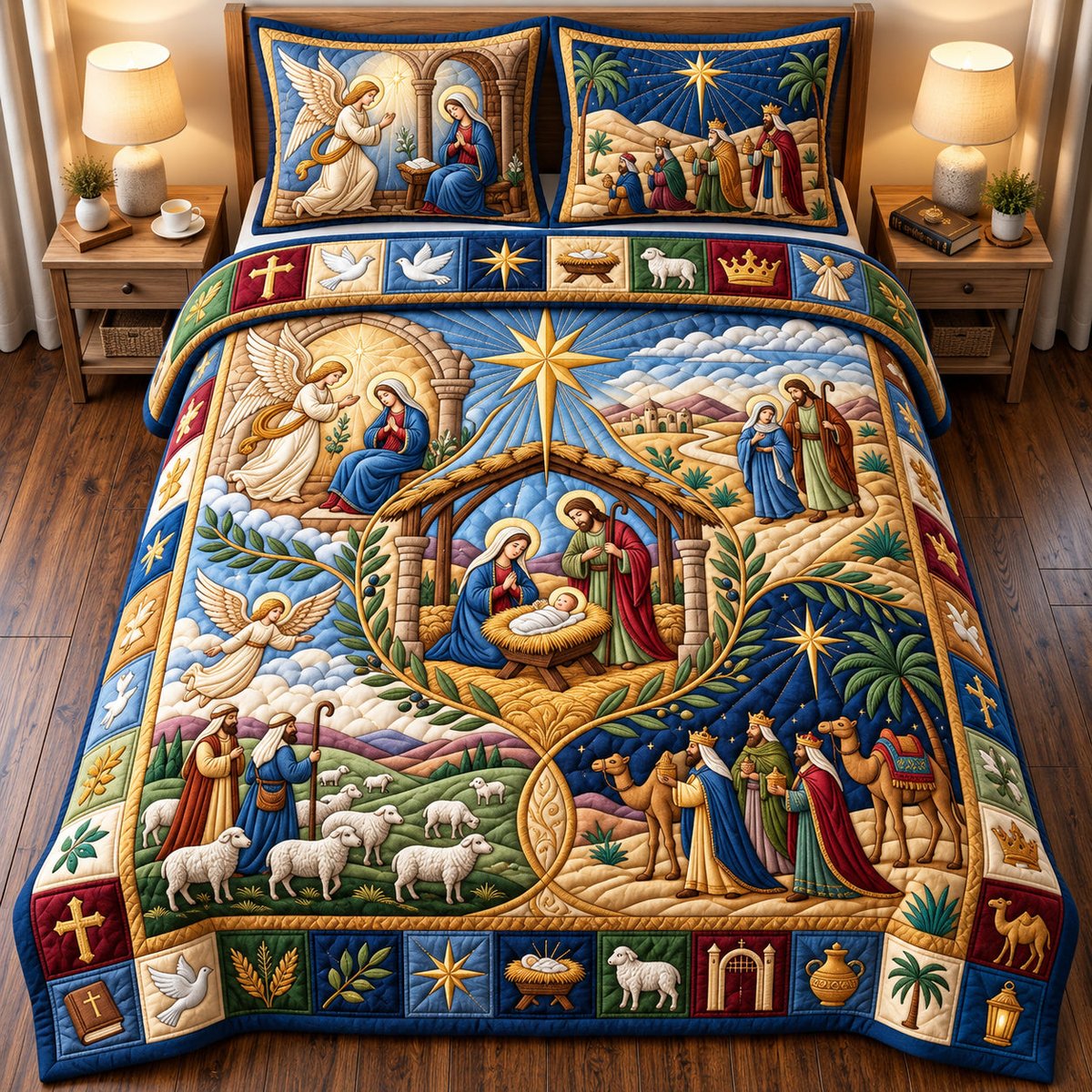 Nativity Story Cardinal 3 Piece Quilted Bedding Set Gift For Christians
