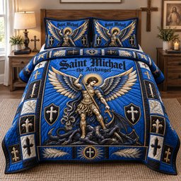 Archangel of Victory 3 Piece Quilted Bedding Set Gift For Christians