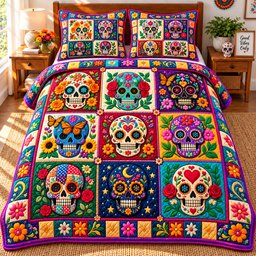 Sugar Skull Garden 3 Piece Quilted Bedding Set Gift For Flower Lovers
