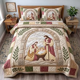 Holy Family Arch Christian 3 Piece Quilted Bedding Set Gift For Christians