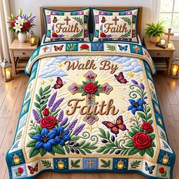 Christian Faith 3 Piece Quilted Bedding Set Gift For Christians