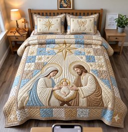 Star of Bethlehem Christian 3 Piece Quilted Bedding Set Gift For Christians
