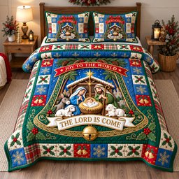 Joyful Nativity 3 Piece Quilted Bedding Set Gift For Christians