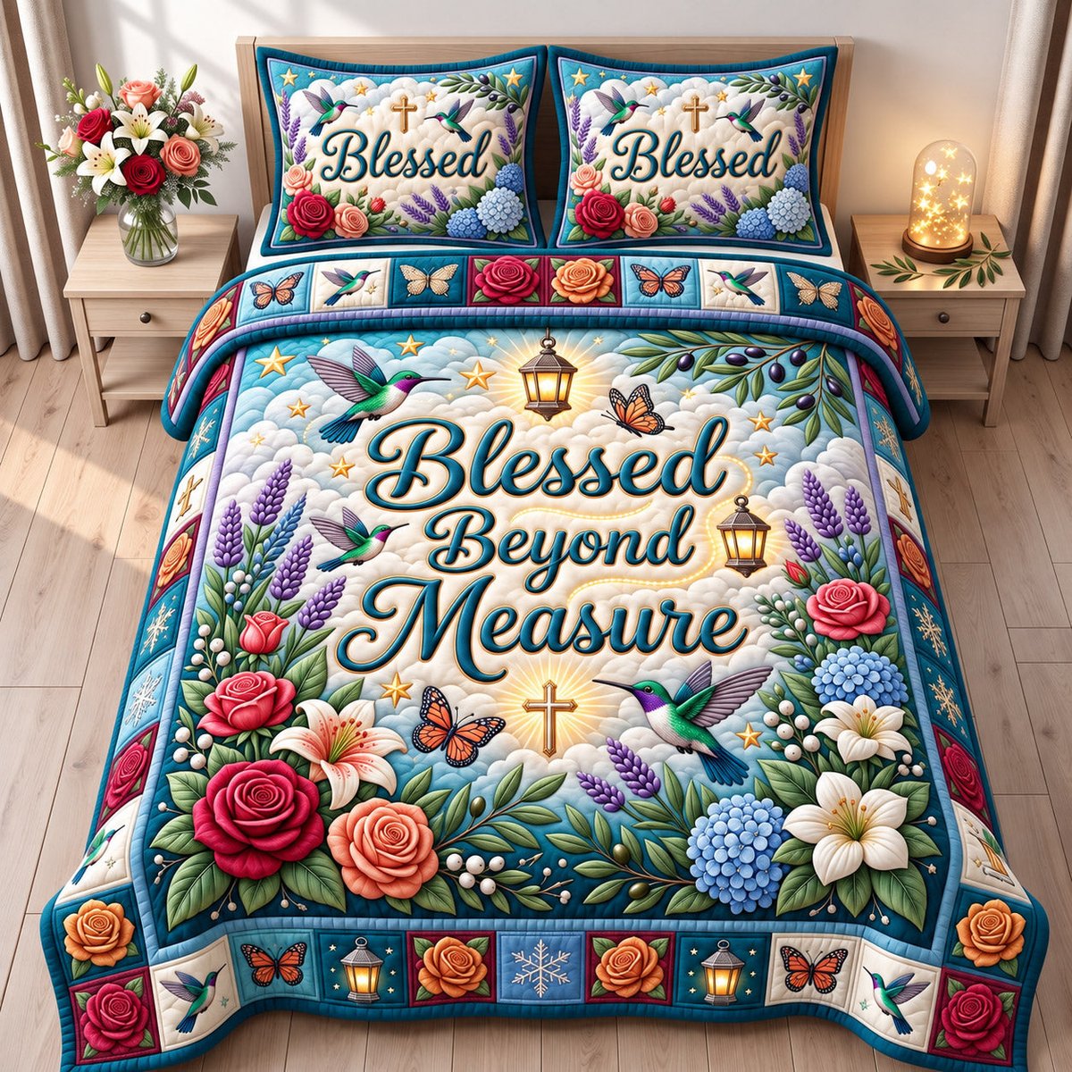 Christian Faith 3 Piece Quilted Bedding Set Gift For Christians