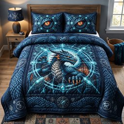 Arcane Dragon Circle 3 Piece Quilted Bedding Set Gift For Fantasy Lovers