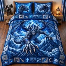 Thunder King Dragon 3 Piece Quilted Bedding Set Gift For Fantasy Lovers