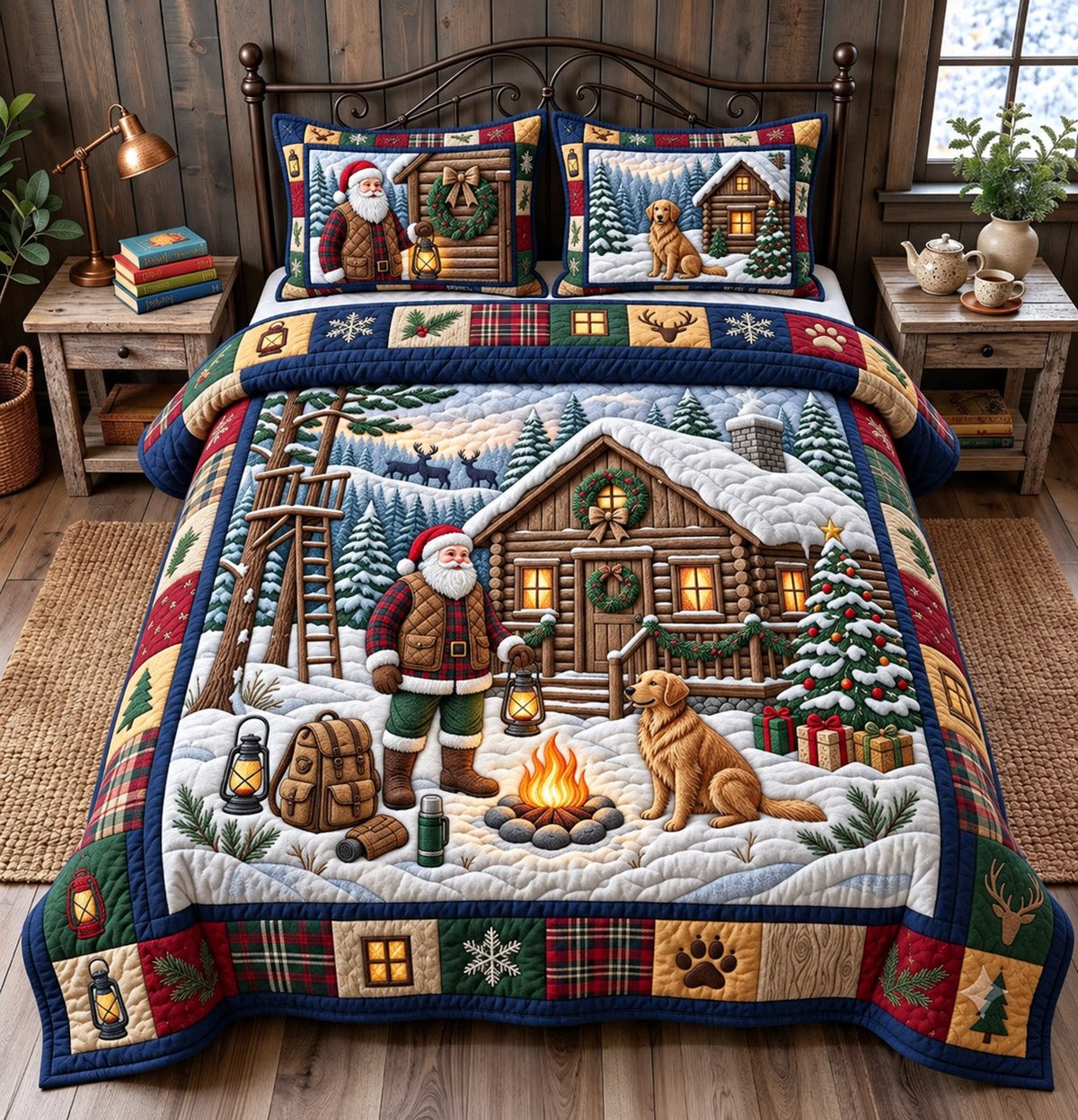 Hunting Cabin 3 Piece Quilted Bedding Set Gift For Hunters