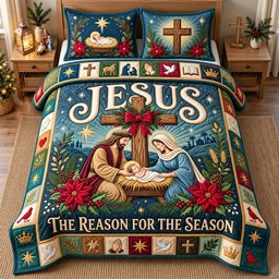 The Reason for the Season 3 Piece Quilted Bedding Set Gift For Bird Lovers