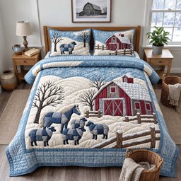 Winter Sheep Farm 3 Piece Quilted Bedding Set Gift For Farmhouse Decor Lovers