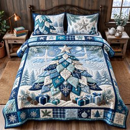 Winter Crystal Tree 3 Piece Quilted Bedding Set Christmas Gift For Bird Lovers