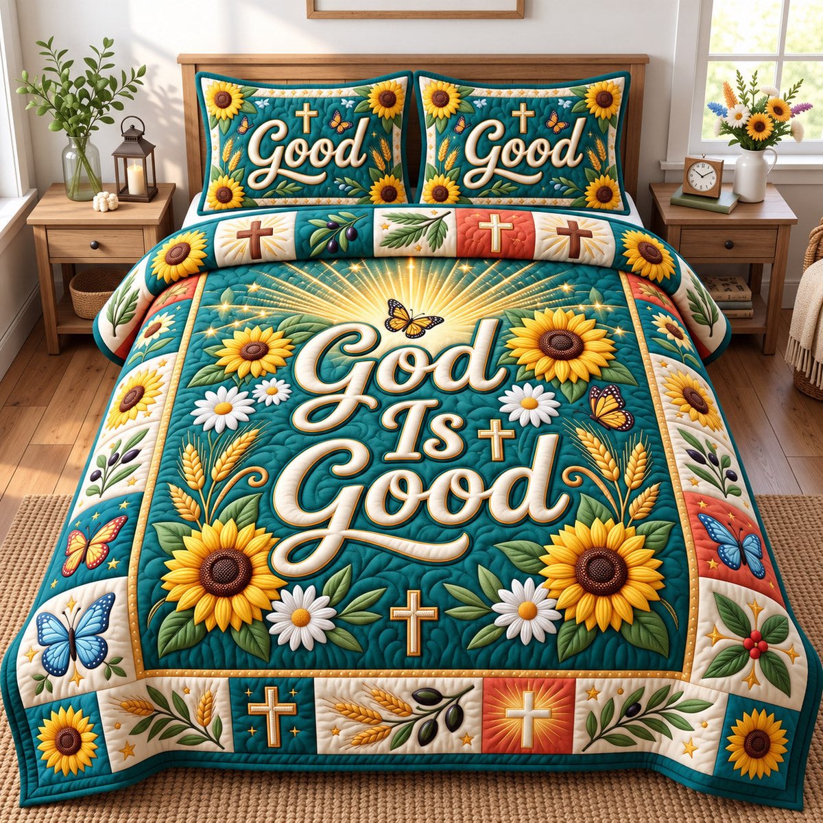 Christian Faith 3 Piece Quilted Bedding Set Gift For Christians