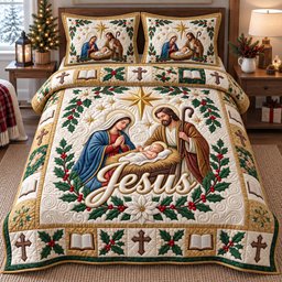 Holy Family Christian 3 Piece Quilted Bedding Set Gift For Christians