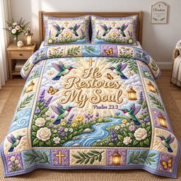 Christian Hummingbird 3 Piece Quilted Bedding Set Gift For Bird Lovers