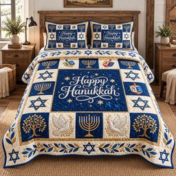 Hanukkah Patchwork 3 Piece Quilted Bedding Set Gift For Home Decor Lovers