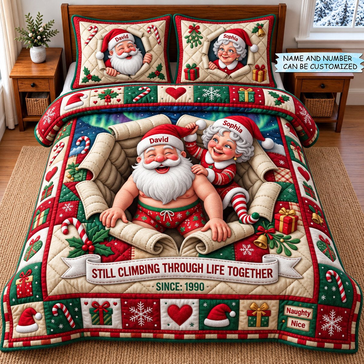 Couple 3 Piece Quilted Bedding Set Christmas Gift For Holiday Decor Lovers