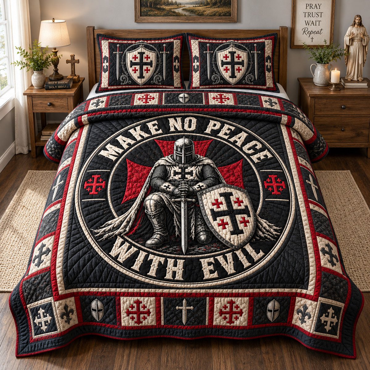 Make No Peace with Evil 3 Piece Quilted Bedding Set Gift For Christians