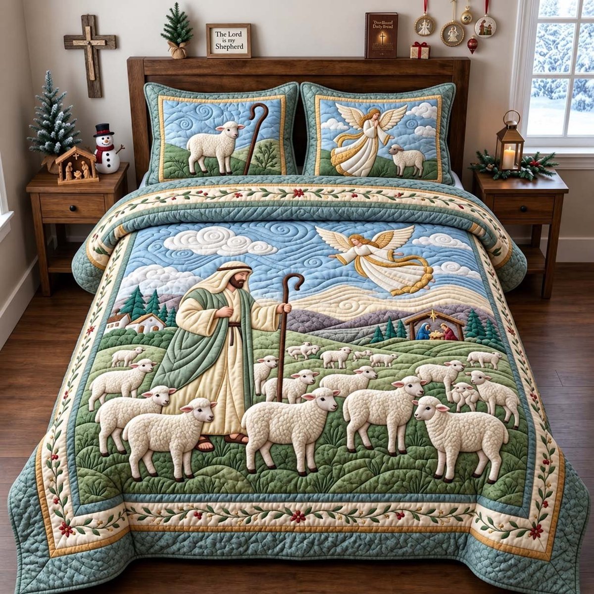 The Good Shepherd Christian 3 Piece Quilted Bedding Set Gift For Christians