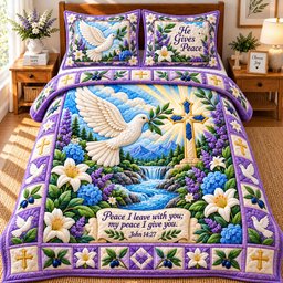 Christian Garden 3 Piece Quilted Bedding Set Gift For Christians