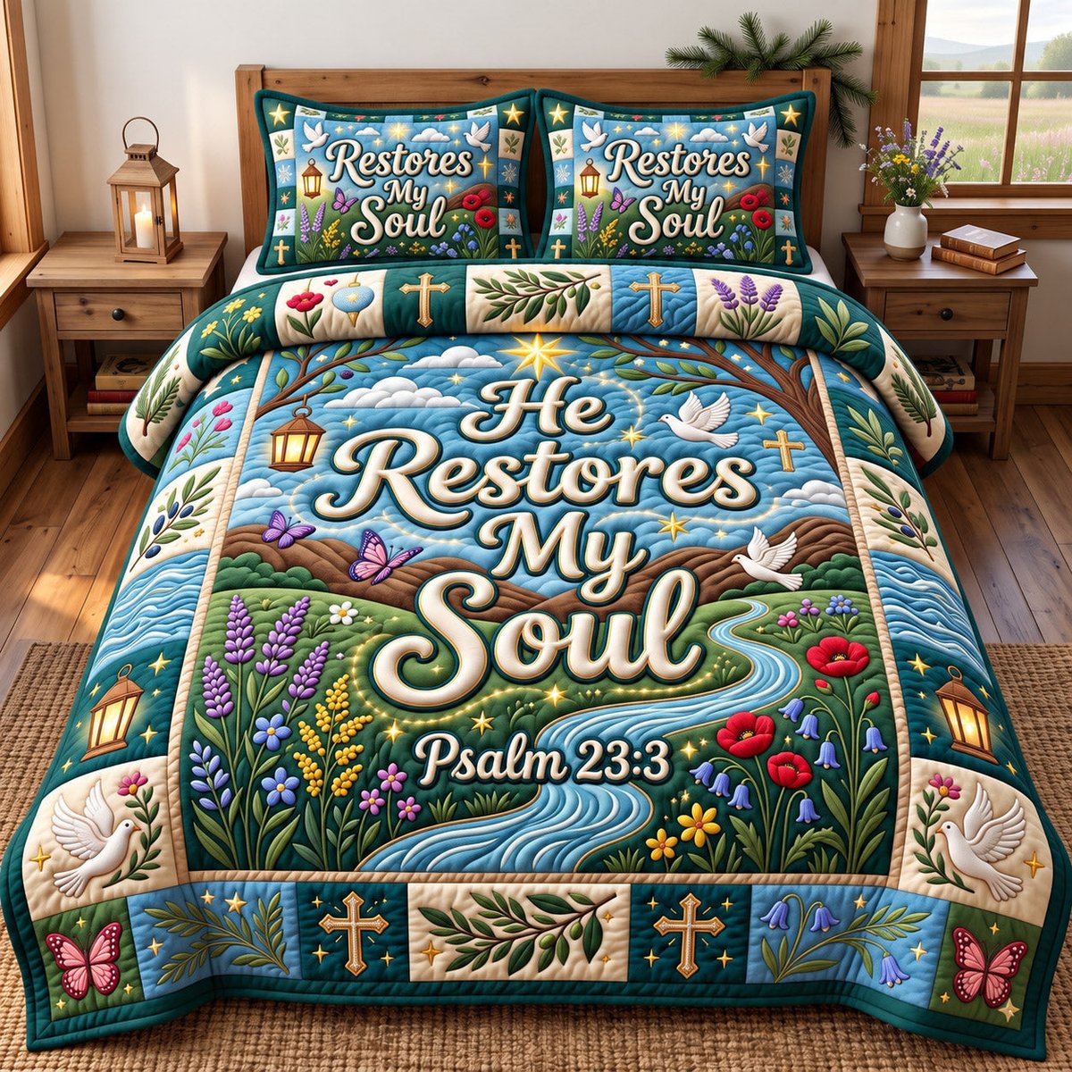 Christian Faith 3 Piece Quilted Bedding Set Gift For Christians