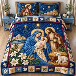 Holy Night Cardinal 3 Piece Quilted Bedding Set Gift For Bird Lovers