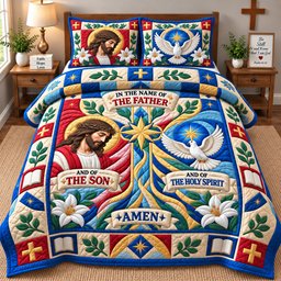 Cross Bible Verse 3 Piece Quilted Bedding Set Gift For Christians