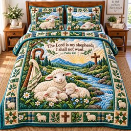Shepherd Grace Christian 3 Piece Quilted Bedding Set Gift For Christians