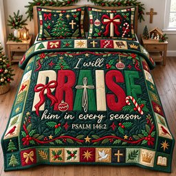 Praise Him in Every Season 3 Piece Quilted Bedding Set Gift For Bird Lovers