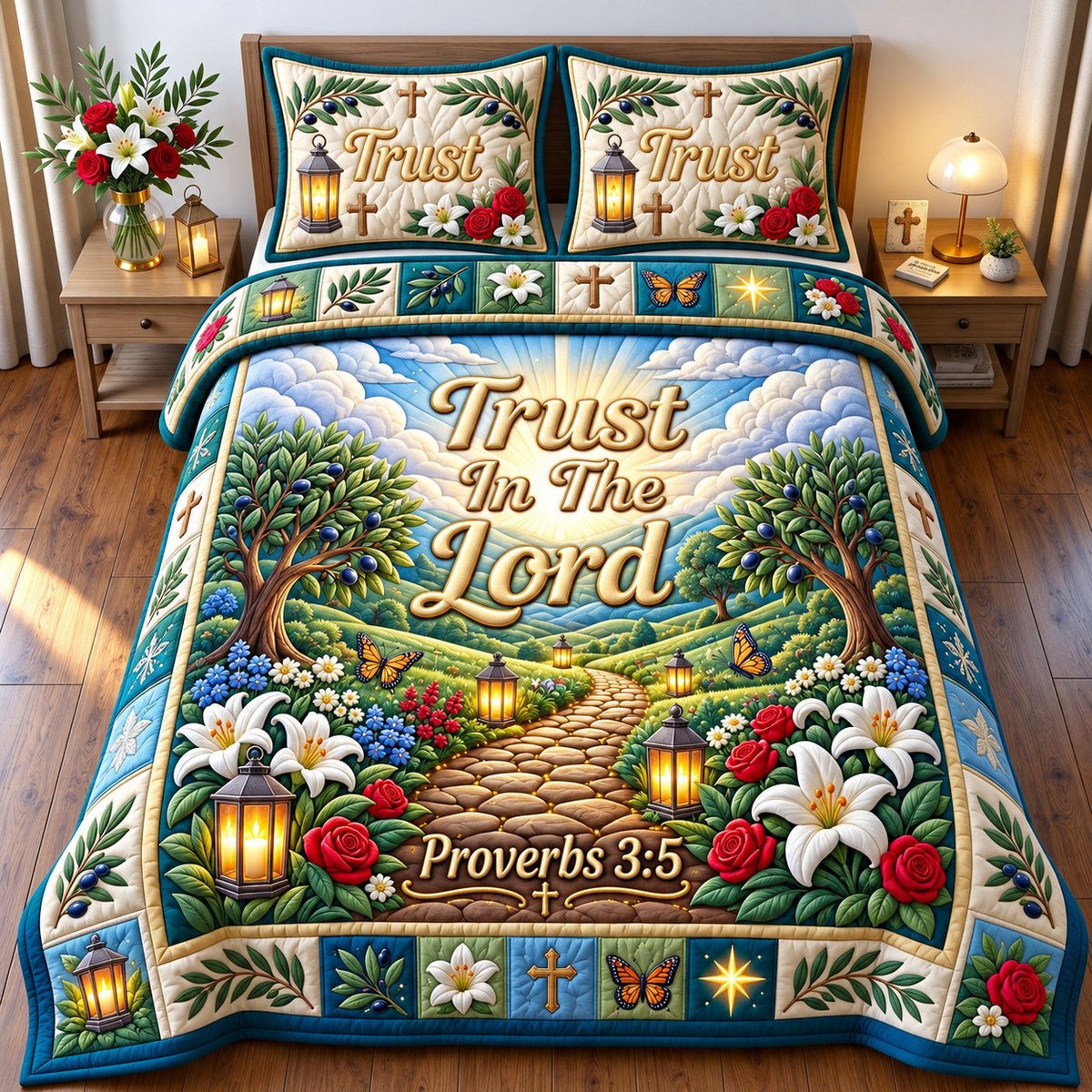 Christian Faith 3 Piece Quilted Bedding Set Gift For Christians
